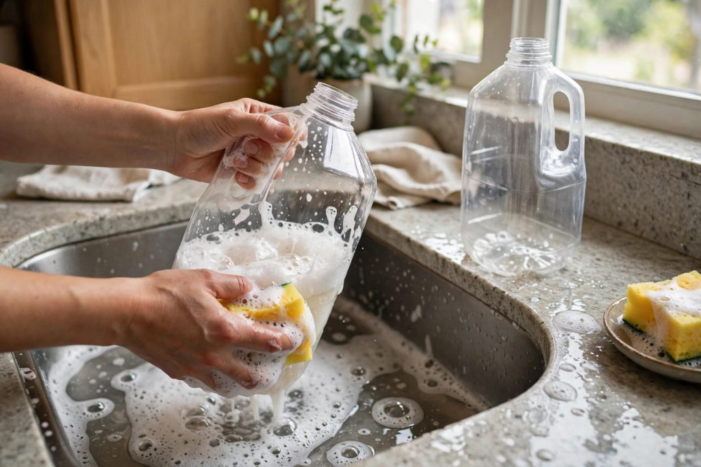 winter sowing step 1 washing a milk jug