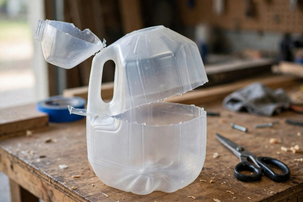 winter sowing step 3 cutting a milk jug hinge